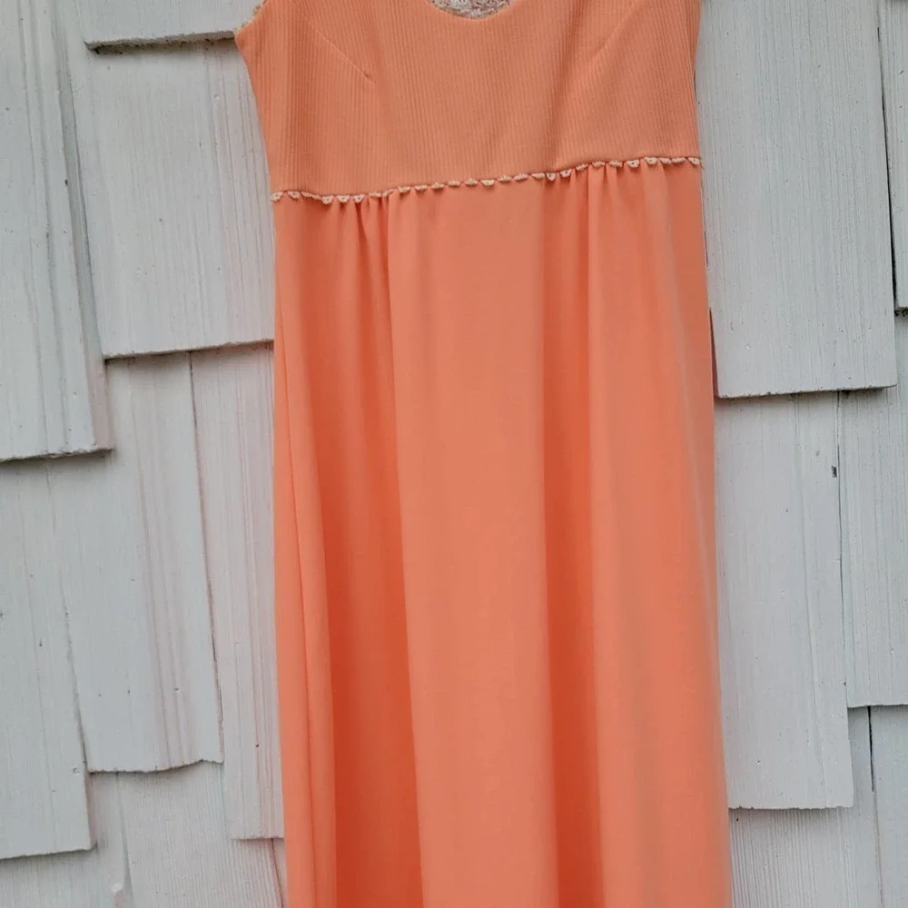 Vintage 70s JC Penney Fashions‎ Peach Sleeveless Maxi Dress 12